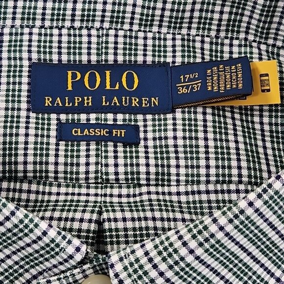 NEW Polo Ralph Lauren Classic Twill Shirt 17 1/2 36/37 Green Plaid Flesh Pony - Picture 9 of 16